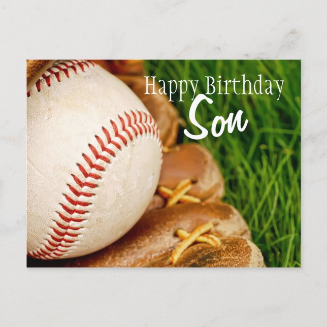 Happy Birthday Son Baseball with Mitt Postcard (Front)