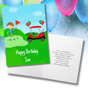 Happy Birthday Son Boy Golfer On Golf Course Card
