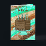 Happy Birthday Son Card<br><div class="desc">Teal and brown Happy Birthday Card for a son. Cute hand drawn graphics of chocolate cake,  candles and gifts.</div>
