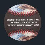 Happy Birthday Son. Custom Photo Baseball<br><div class="desc">A heartfelt gift that honours the bond between generations. This personalised baseball features a photo of Dad and son and the touching message:
“Every pitch you take,  I'm proud of you. Happy birthday,  son.” The other side features the son's name</div>
