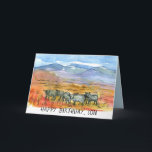 Happy Birthday Son Desert Mountain Cows Card<br><div class="desc">A happy birthday greeting card for a son decorated with a group of Black Angus cows grazing in the Nevada desert with mountains in the distance sketched with ink and watercolor with a grey-blue colour on the inside. You can customise the card for a different family member or friend and...</div>