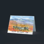 Happy Birthday Son Desert Mountain Cows Card<br><div class="desc">A happy birthday greeting card for a son decorated with a group of Black Angus cows grazing in the Nevada desert with mountains in the distance sketched with ink and watercolor with a grey-blue colour on the inside. You can customise the card for a different family member or friend and...</div>