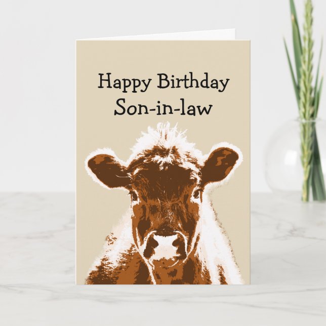 Happy Birthday Son-in-law Cow Joke Humor Card (Front)