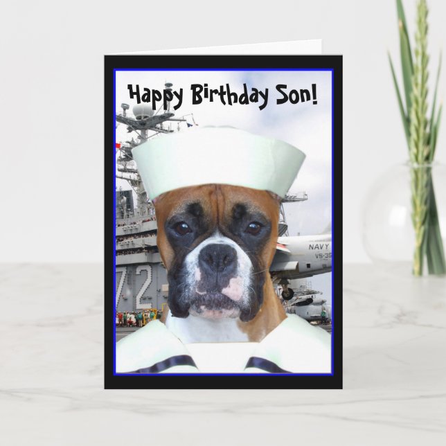 Happy Birthday Son Navy boxer greeting card (Front)