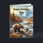Happy Birthday Son Watercolor Bear by Stream   Card<br><div class="desc">"AI-generated artwork with design direction by Susang6"</div>