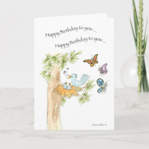 Happy Birthday Song Blue Birds Card
