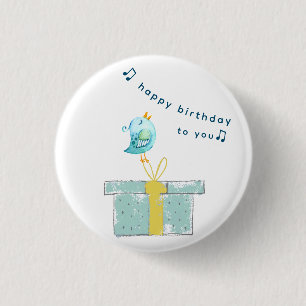 Happy Birthday Song (Simple Little Bird 2) Teal  3 Cm Round Badge