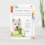 Happy Birthday Special Friend, Westie and Balloons Card<br><div class="desc">Isn't wonderful to have a best friend? Celebrate their Birthday by giving them a special card on their special day. On the front of card is a White West Highland Terrier laying on a green pillows along with yellow, red and blue party balloons surrounding the Westie on the white background....</div>