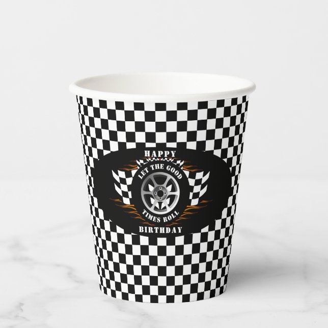 Happy Birthday Sports Car Racing Celebration Party Paper Cups (Front)
