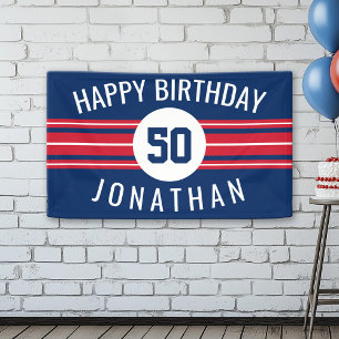 Happy Birthday Sports Jersey Stripes Name and Age Banner