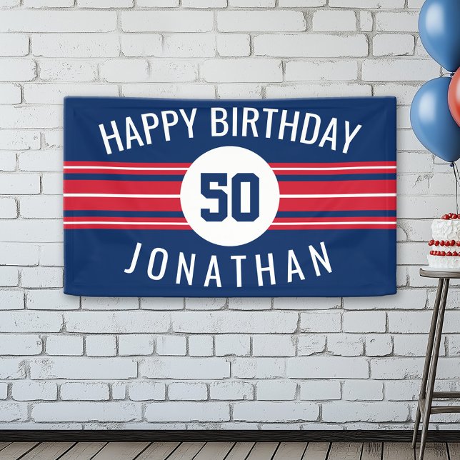 Happy Birthday Sports Jersey Stripes Name and Age Banner (Custom Birthday Banner)
