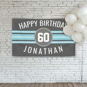 Happy Birthday Sports Jersey Stripes Name and Age Banner