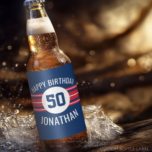 Happy Birthday Sports Jersey Stripes Name and Age Beer Bottle Label
