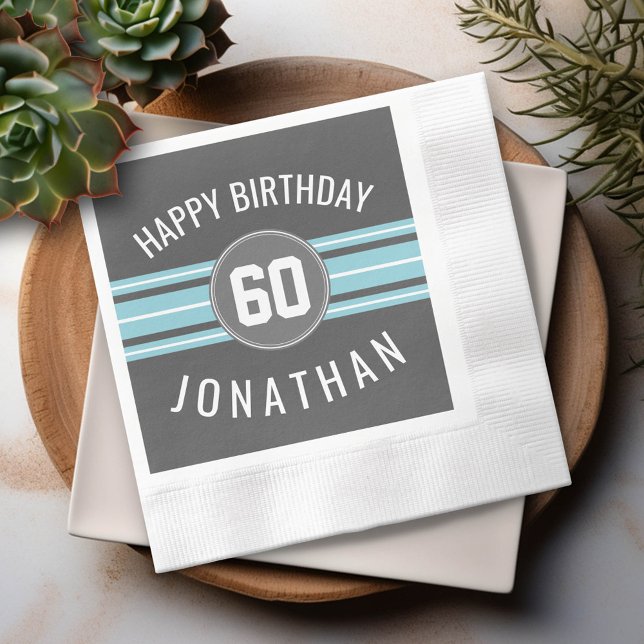 Happy Birthday Sports Jersey Stripes Name and Age Napkin (Custom Birthday Party Napkins)