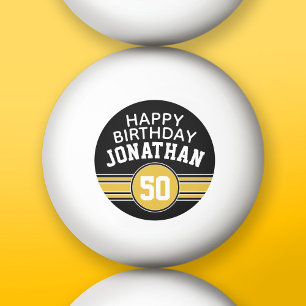 Happy Birthday Sports Stripes with Age Gold Black Ping Pong Ball