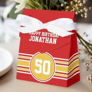 Happy Birthday Sports Stripes with Age Gold Red Favour Box