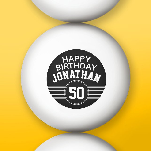 Happy Birthday Sports Stripes with Age White Black Ping Pong Ball (Custom Ping Pong Balls)