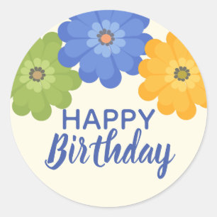 Happy Birthday spring flowers  Classic Round Stick Sticker