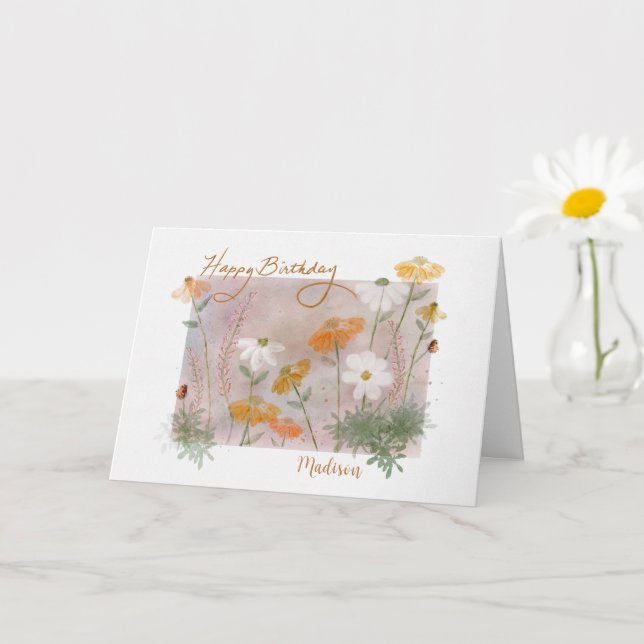 Happy Birthday Spring Flowers Personalised Card (Small Plant)