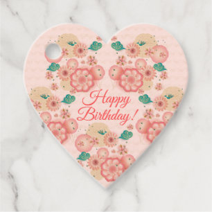 Happy Birthday - Spring Peach Flowers Garden 2025 Favour Tags