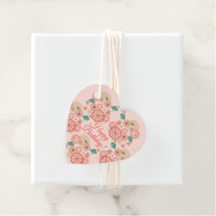 Happy Birthday - Spring Peach Flowers Garden 2026 Favour Tags