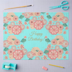 Happy Birthday - Spring Peach Flowers Garden Boho Tissue Paper