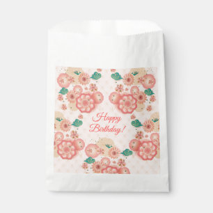 Happy Birthday - Spring Peach Flowers Garden Favour Bags