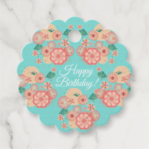 Happy Birthday - Spring Peach Flowers Garden Favour Tags