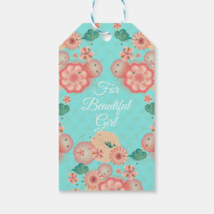 Happy Birthday - Spring Peach Flowers Garden Gift Tags