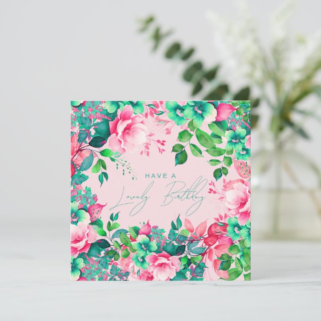 Happy Birthday Spring Summer Garden Floral Blush Card (Standing Front)