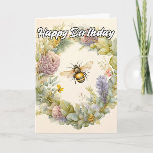 Happy Birthday   Springtime Bumblebee Illustration Card