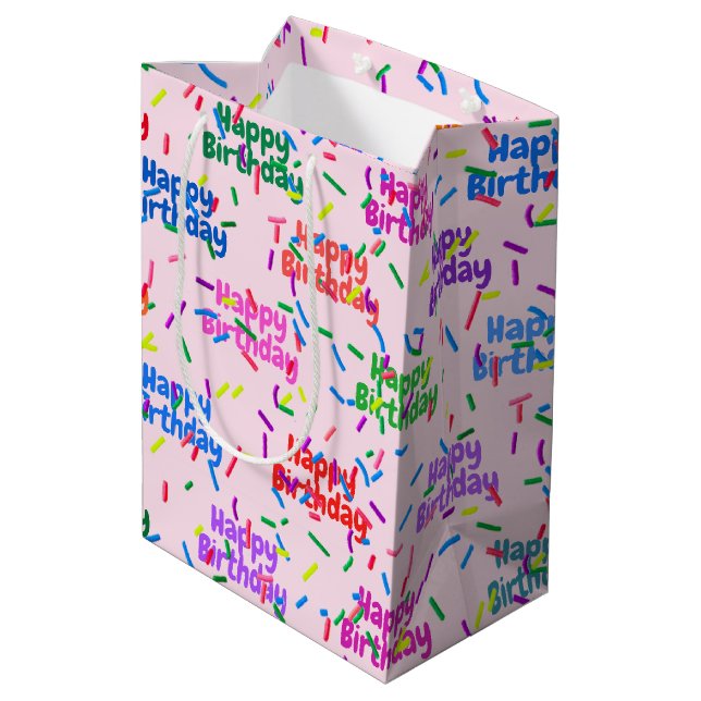 Happy Birthday Sprinkles On Pink Medium Gift Bag (Back Angled)