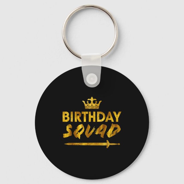 Happy Birthday Squad King Crown Sword Party Golden Key Ring (Front)