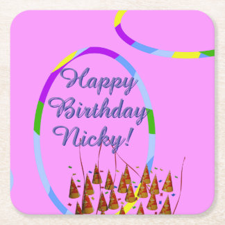 Happy Birthday Square Paper Coaster