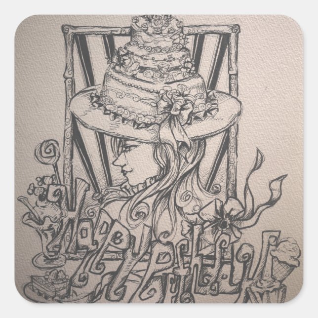 happy birthday square sticker (Front)