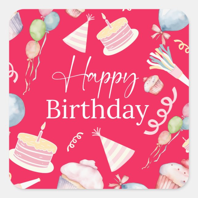 Happy Birthday Square Sticker (Front)