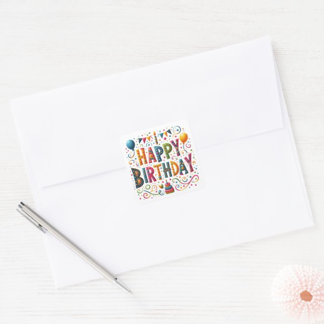 Happy Birthday Square Sticker (Envelope)