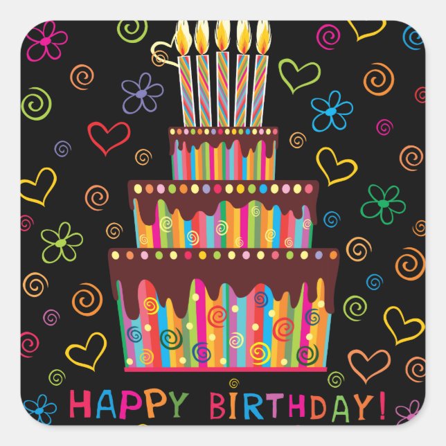 Happy Birthday Square Sticker (Front)