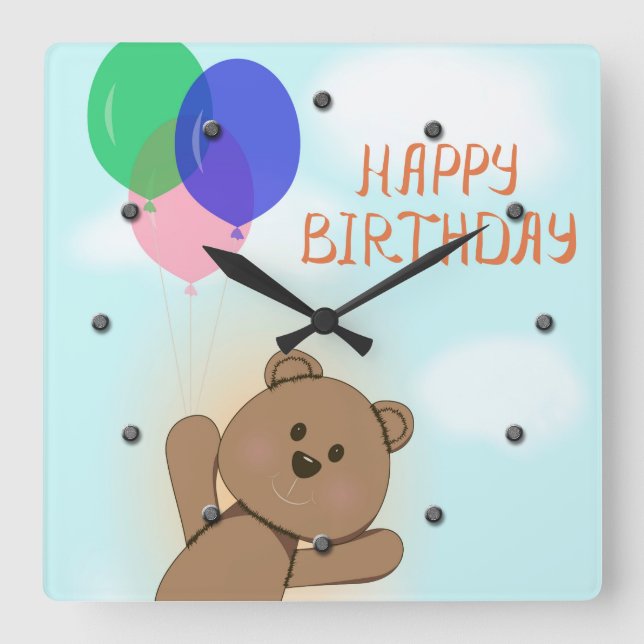 Happy birthday square wall clock (Front)