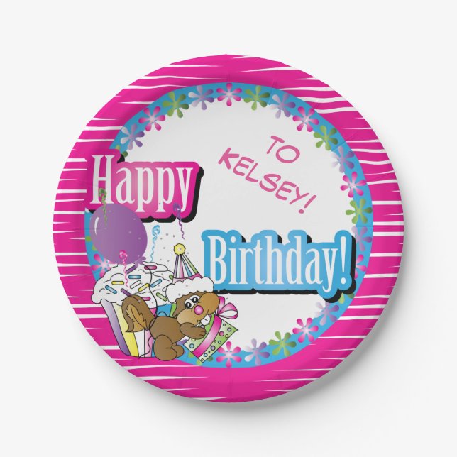 Happy Birthday Squirrel | DIY Background Colour Paper Plate (Front)