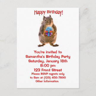 Happy Birthday Squirrel with Present Invitation