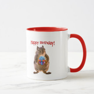 Happy Birthday Squirrel with Present Mug