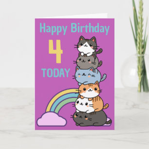 Happy Birthday Stack Of Cats With Age Card