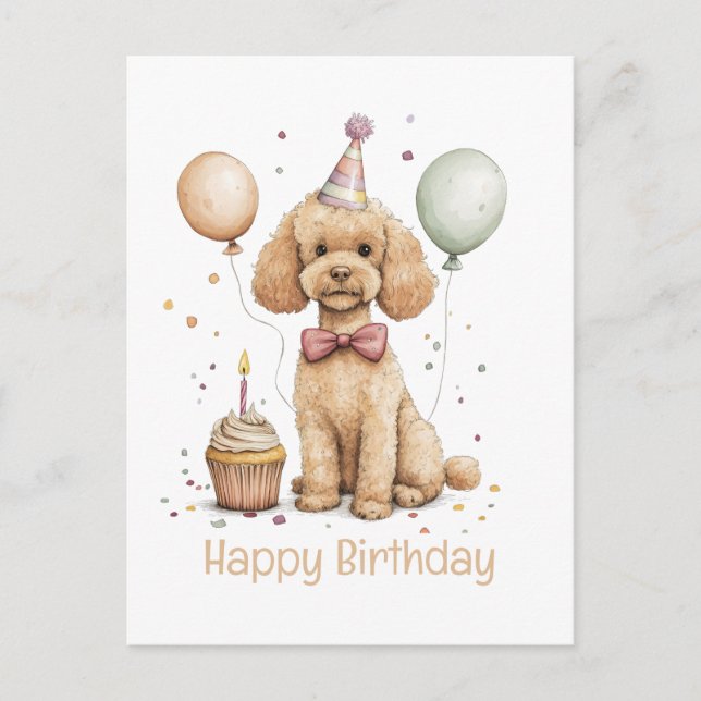 Happy Birthday Standard Poodle Dog Postcard (Front)