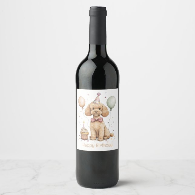 Happy Birthday Standard Poodle Dog Wine Label (Front)