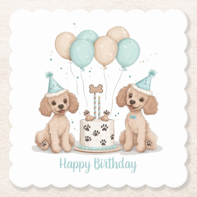 Happy Birthday Standard Poodle Dogs Paper Coaster (Front)