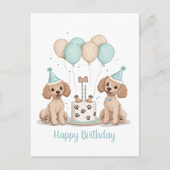 Happy Birthday Standard Poodle Dogs Postcard (Front)