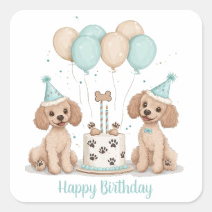 Happy Birthday Standard Poodle Dogs Square Sticker