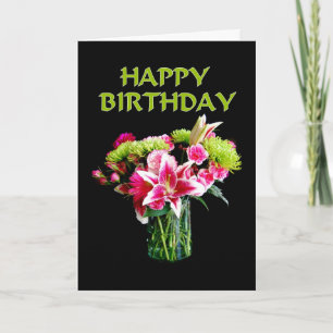 Happy Birthday, Stargazer Lily Bouquet Card