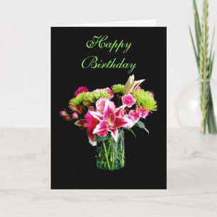 Happy Birthday, Stargazer Lily Bouquet Card